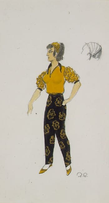 Ballerina in Schwarz, Gelb und Gold von Zinaida Markovna Sirvint-Sherman, 1950.